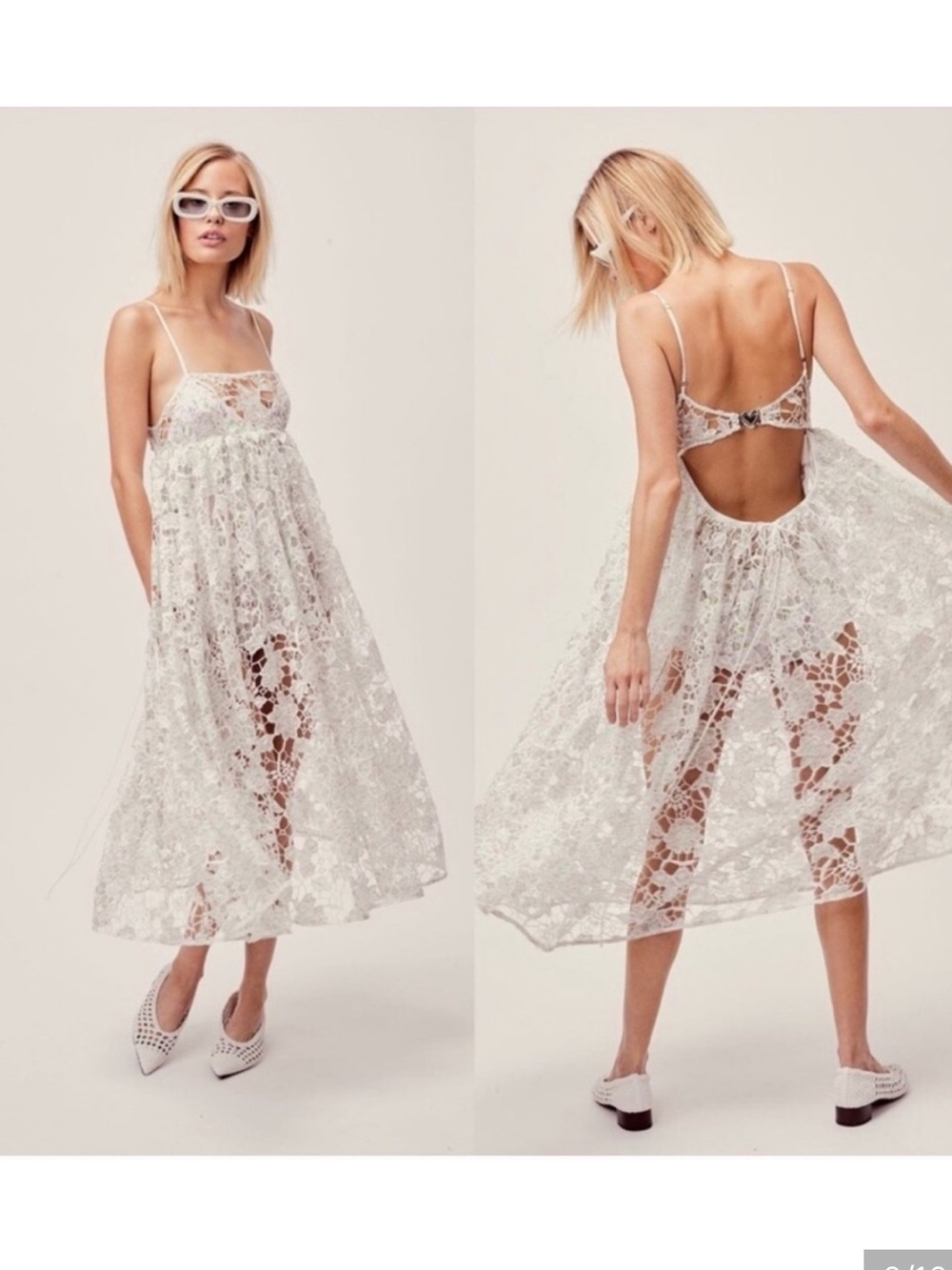 RARE For Love & Lemons White Floral Lace Midi Dress